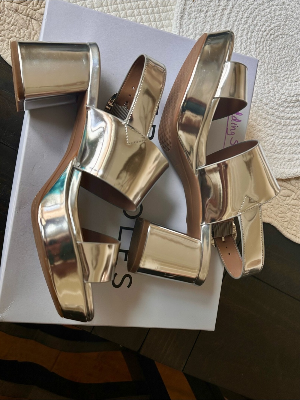 AEROSOLES Metallic SILVER Wide-Strap Slingback Platform Sandals. Worn once 8.5 - Picture 8 of 15